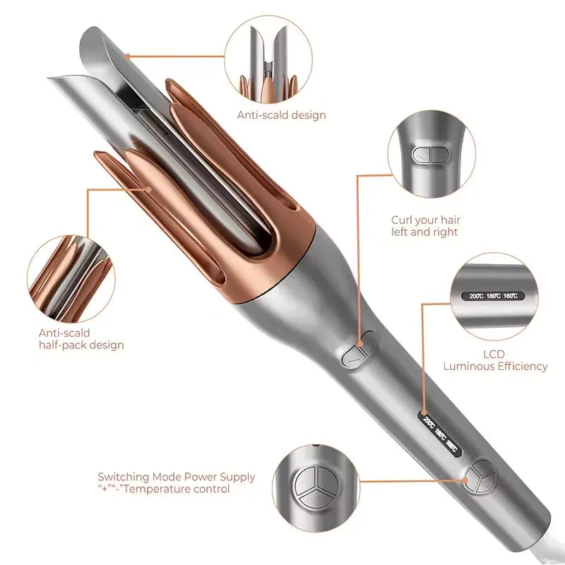 Automatic Curling Iron – Fast Heating, 3 Temperature Settings, 2-Way Rotation / مكواة تجعيد شعر أوتوماتيكية بوصة وحدة بتسخين سريع وثلاث درجات حرارة ودوران ثنائي