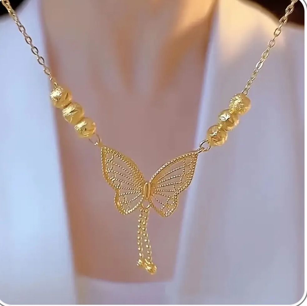 GenZSouq Gold Plated Butterfly Necklace for Women / عقد فراشة مطلي بالذهب للنساء